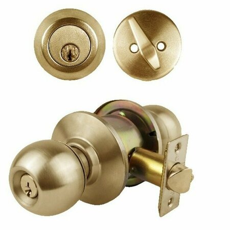 TRANS ATLANTIC CO. Brshd Brass Cylindrical Entry Door Knob 2-3/8 Backset Lockset & Single Cylinder Deadbolt Combo Pack DL-ECB53S238DB251-US3